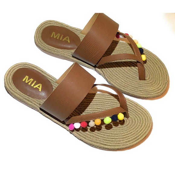 MIA Shoes - MIA Kelly Flat Thong Pom Pom Sandal Size 8